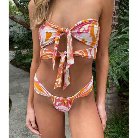 beach bunny New delphin tango bottom 60’s Pink White Orange Swim Large - Picture 3 of 10